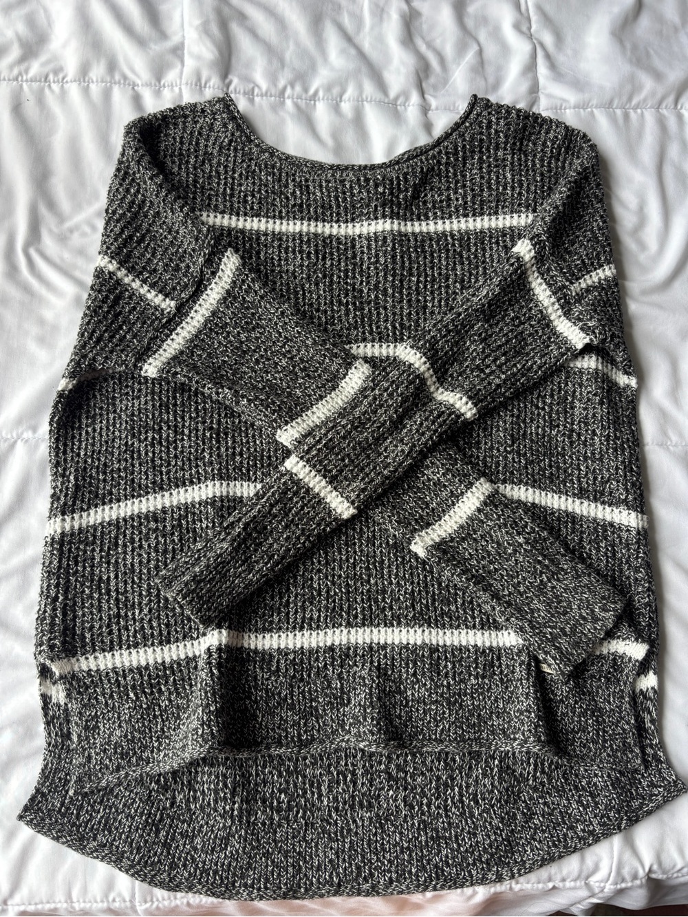 Hollister Charcoal & White Striped Scoop Neck Sweater